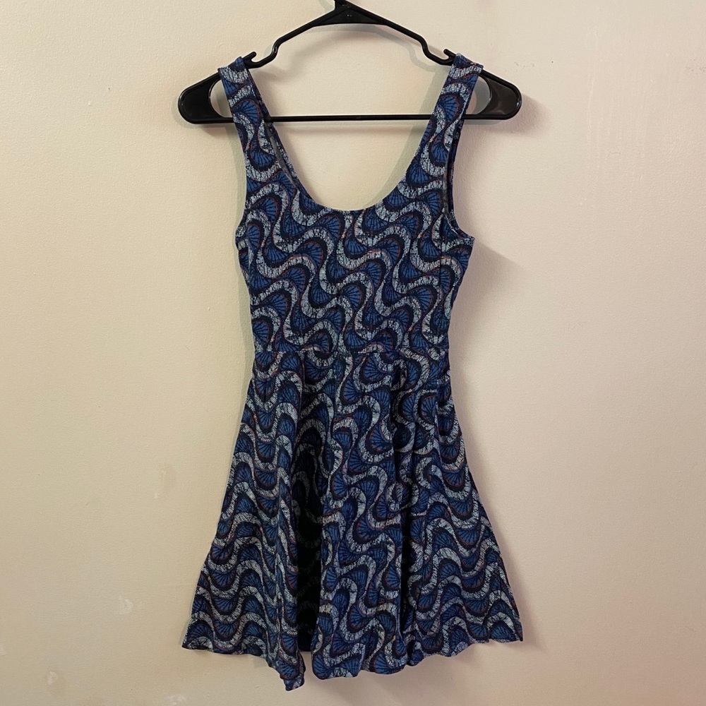 Ecote Navy Pattern Skater Mini Dress XS